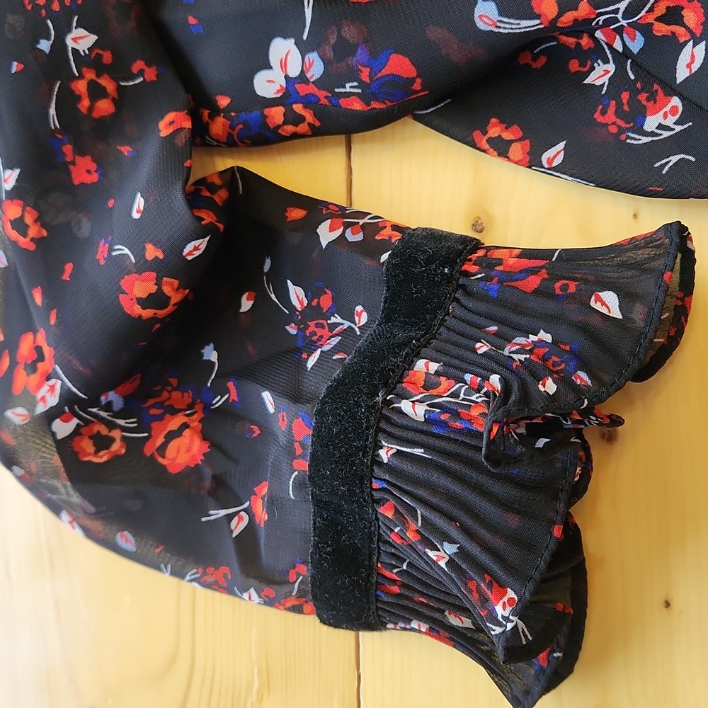 Lulus Floral to See Dress Black Floral Sheer Long Sleeve Ruffles Mini Sz M - Picture 15 of 16